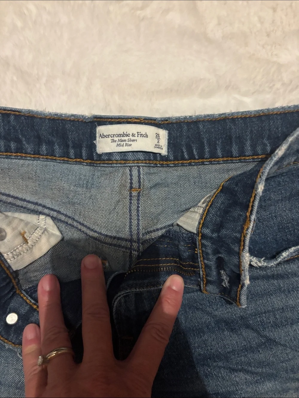 Abercrombie & Fitch Dark Blue Distressed Denim Shorts